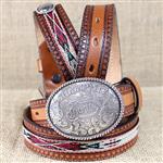 JUSTIN BOYS TAN WESTERN LEATHER RIBBON BELT COWBOY