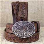 JUSTIN BROWN LEATHER GIRLS TROPHY WESTERN BELT WITH OVAL BUCKLE