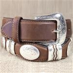 TONY LAMA DARK BROWN CUTTING CHAMP SCALLOP WESTERN LEATHER MENS BELT