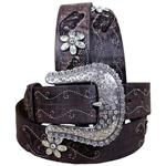 JUSTIN BROWN COUNTY DAISY WESTERN LEATHER LADIES BELT RHINESTONE