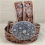 JUSTIN TAN VANESSA VINE FLORAL TOOL LEATHER LADIES BELT WESTERN COWGIRL