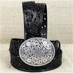 26 -32  TONY LAMA BLACK 1.5  PIERCED FILIGREE TROPHY WESTERN LEATHER LADIES BELT