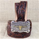 TONY LAMA TAN BOYS FLORAL TOOLED LEATHER LITTLE TEXAS WESTERN BELT