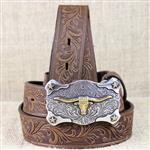 TONY LAMA BROWN 1-1/4  FLORAL TOOLED LEATHER LITTLE TEXAS WESTERN MENS BELT