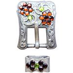 PERIDOT TOPAZ CRYSTALS ANTIQUE SILVER FINISH BUCKLE SET BELT HEADSTALL