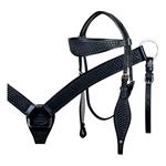 HILASON WESTERN BASKET WEAVE LEATHER HORSE BRIDLE HEADSTALL BREAST COLLAR BLACK