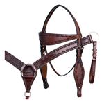 HILASON WESTERN BARB WIRE LEATHER HORSE BRIDLE HEADSTALL BREAST COLLAR BROWN