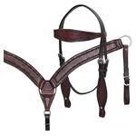 HILASON WESTERN BARB WIRE LEATHER HORSE BRIDLE HEADSTALL BREAST COLLAR BROWN