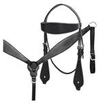 HILASON WESTERN LEATHER HORSE BRIDLE HEADSTALL BREAST COLLAR - BLACK