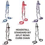 NEW HILASON SYNTHETIC HORSE BROWBAND BRIDLE HEADSTALL SPLIT REINS BIT CURB CHAIN