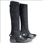 HORZE RIBBED AMARA HALF CHAPS HORSE RIDING SYNTHETIC LEATHER BLACK