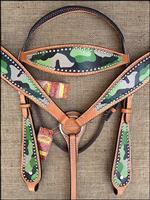 HILASON WESTERN AMERICAN LEATHER HORSE BRIDLE HEADSTALL BREAST COLLAR CAMOUFLAGE
