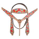 F95 HILASON WESTERN LEATHER HORSE BRIDLE HEADSTALL BREAST COLLAR RAINBOW TIE