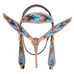 HILASON WESTERN LEATHER HORSE BRIDLE HEADSTALL BREAST COLLAR HAND PAINT FLAME