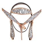 HILASON WESTERN LEATHER HORSE BRIDLE HEADSTALL BREAST COLLAR ZEBRA HAND PAINT