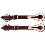 HILASON BURGUNDY LEATHER SPUR STRAPS 1 PLY STITCHED W/ RAWHIDE TRIM