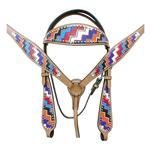 HILASON WESTERN LEATHER HORSE BRIDLE HEADSTALL BREAST COLLAR HAND PAINT AZTEC