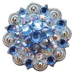 AQUAMARINE & AB CRYSTALS 1-1/4in. BERRY CONCHO RHINESTONE HEADSTALL SADDLE TACK