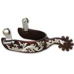 PROFESSIONAL CHOICE ANTIQUE BROWN BOB AVILA LADIES SPUR FLORAL SILVER ENGRAVED