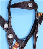 HILASON WESTERN LEATHER HEADSTALL BREAST COLLAR BROWN AB CRYSTAL BLING CONCHO