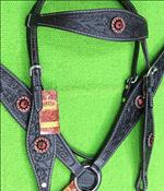HILASON WESTERN LEATHER HORSE BRIDLE HEADSTALL BREAST COLLAR BLACK BLING CONCHOS