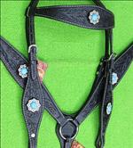 HILASON WESTERN LEATHER HORSE HEADSTALL BREAST COLLAR BLACK TURQUOISE CONCHO
