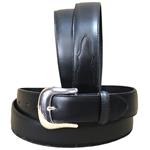 TONY LAMA 1-3/8  BLACK SMOOTH LEATHER LONGHORN SILVER PLATED DRESS MEN BELT