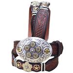 SILVER CREEK BROWN 1.5  TEXAS SECURITY WESTERN EMBOSSED LEATHER MENS BELT