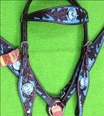 F06 HILASON WESTERN LEATHER HORSE HEADSTALL BREAST COLLAR BROWN TURQUOISE CONCHO
