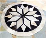 S4 HILASON PURE BRAZILIAN COWHIDE HAIR ON LEATHER PATCHWORK 3D ROUND RUG NATURAL