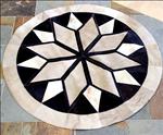 S5 HILASON PURE BRAZILIAN COWHIDE HAIR ON LEATHER PATCHWORK 3D ROUND RUG NATURAL