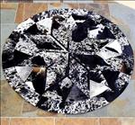 S7 HILASON PURE BRAZILIAN COWHIDE HAIR ON LEATHER PATCHWORK 3D ROUND RUG NATURAL
