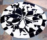 HILASON PURE BRAZILIAN COWHIDE HAIRON LEATHER PATCHWORK 3D ROUND RUG BLACK WHITE