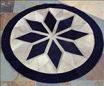 S0 HILASON PURE BRAZILIAN COWHIDE HAIR ON LEATHER PATCHWORK 3D ROUND RUG NATURAL