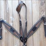 SALE!! HILASON CROCODILE LEATHER HORSE ONE EAR HEADSTALL BREAST COLLAR BLACK