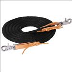 BLACK WEAVER 10 FT POLY ROPER TACK HORSE REIN BROWN LEATHER WATER LOOP ENDS