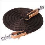 BROWN WEAVER 10 FT POLY ROPER TACK HORSE REIN BROWN LEATHER WATER LOOP ENDS