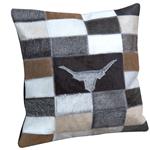 PL122F- WESTERN COWHIDE LEATHER HAIR ON PATCHWORK CUSHION PILLOW COVER 16 X 16